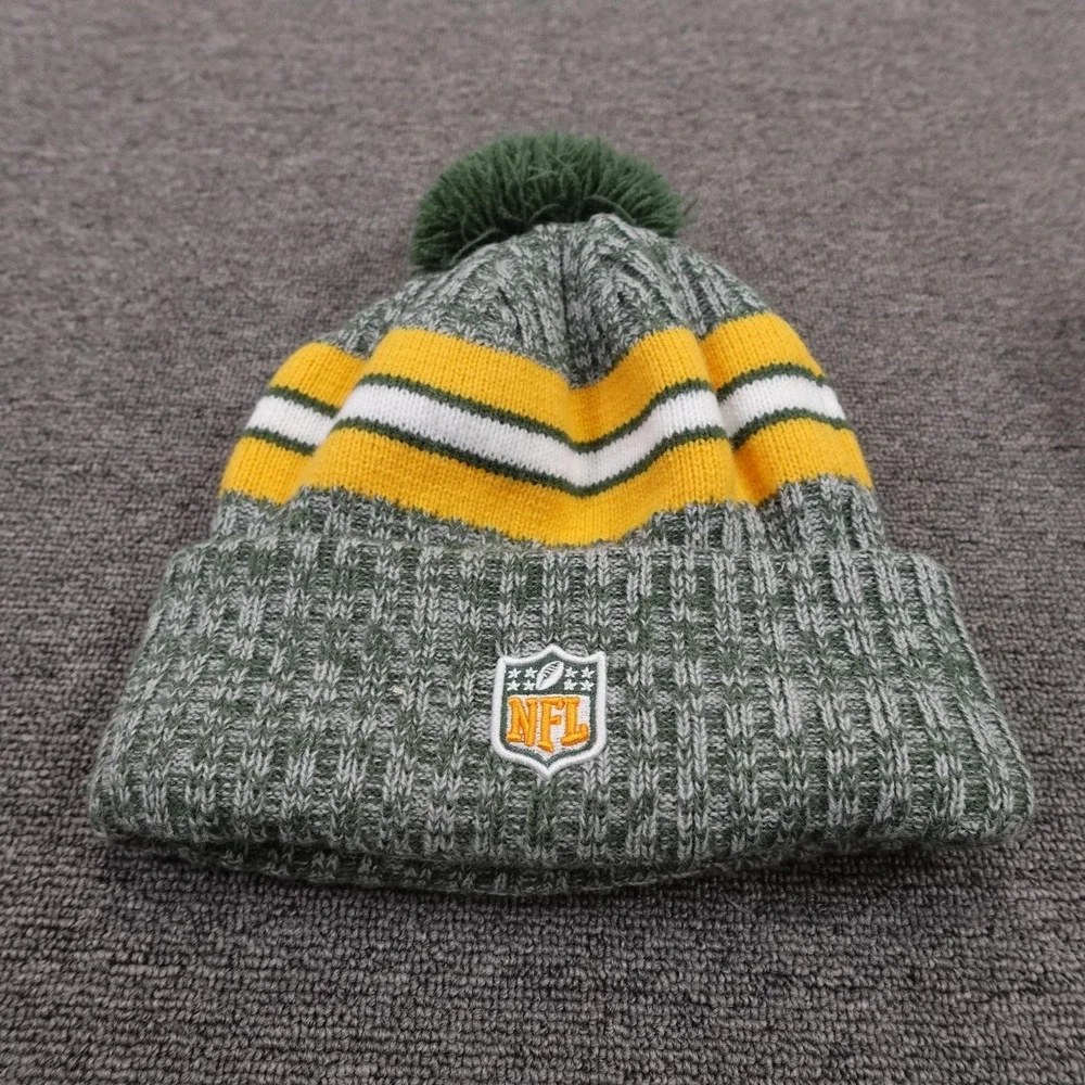 Green‎ Bay Packers Hat Beanie Mens One Size Green NFL Football Pom Knit New Era